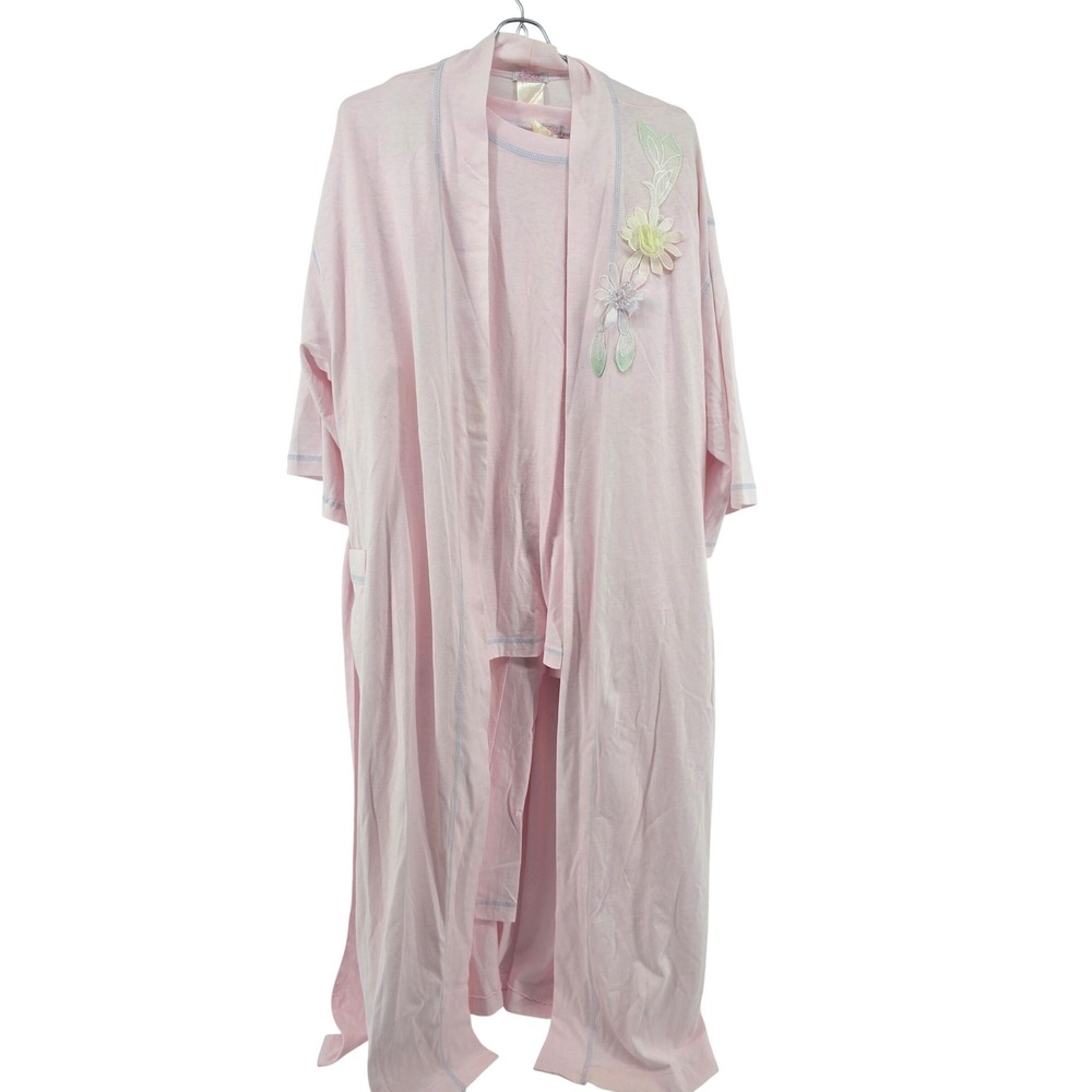 Cinzia Linea Intima Pajama Set Women ML Pink Vintage 3pc Robe Floral Applique